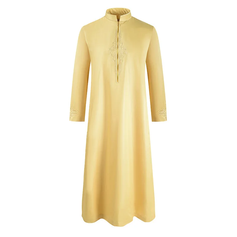 

Men's Clothing Muslim Fashion Jubba Thobe Nationality Stand Collar Embroidery Zipper Long Sleeve Solid Color Spring Fashion