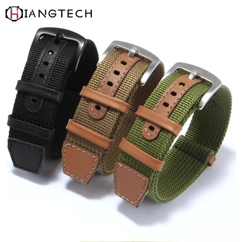 

NATO nylon leather watch strap 20 22mm for Tudor/Seiko/Rolex black fruit canvas strap one piece bracelet for man's watch