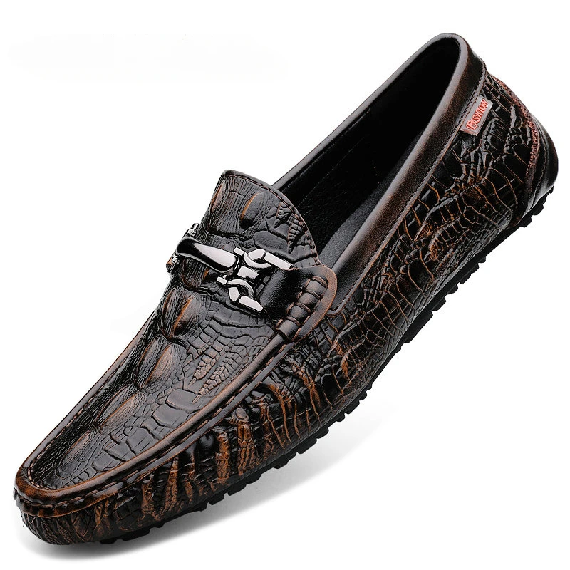 

JAHSEH Men Cow Leather Crocodile Grain Style Loafers High Quality Business Casual Shoes Handmade Men Genuine Leather Moccasins