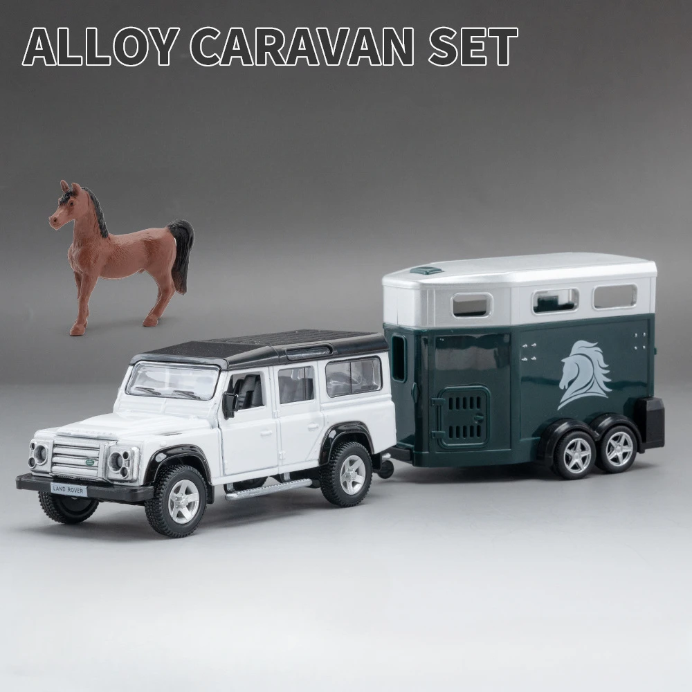 Alloy Diecast Land Rover and RV Caravan Toy Set with Opening Doors