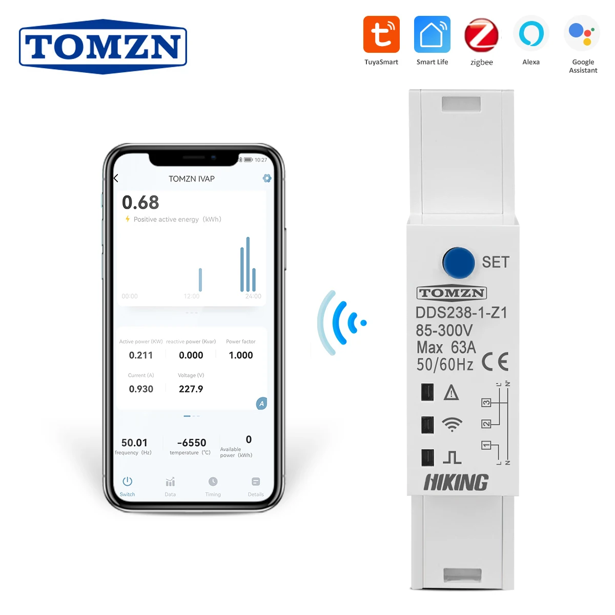 

Интеллектуальный двунаправленный счетчик энергии Zigbee TUYA, измеритель мощности и силы в кВтч с Wi-Fi диапазоном 18 мм 63А, с защитой от напряжения и тока