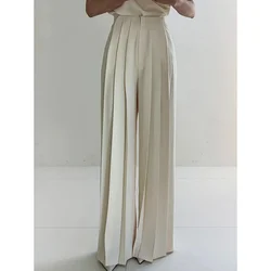 Onecozyday 2023 Summer New Urbon Office Women Casual Bottoms Solid Color High Waisted Wide Leg Pants Pleated Loose Trousers