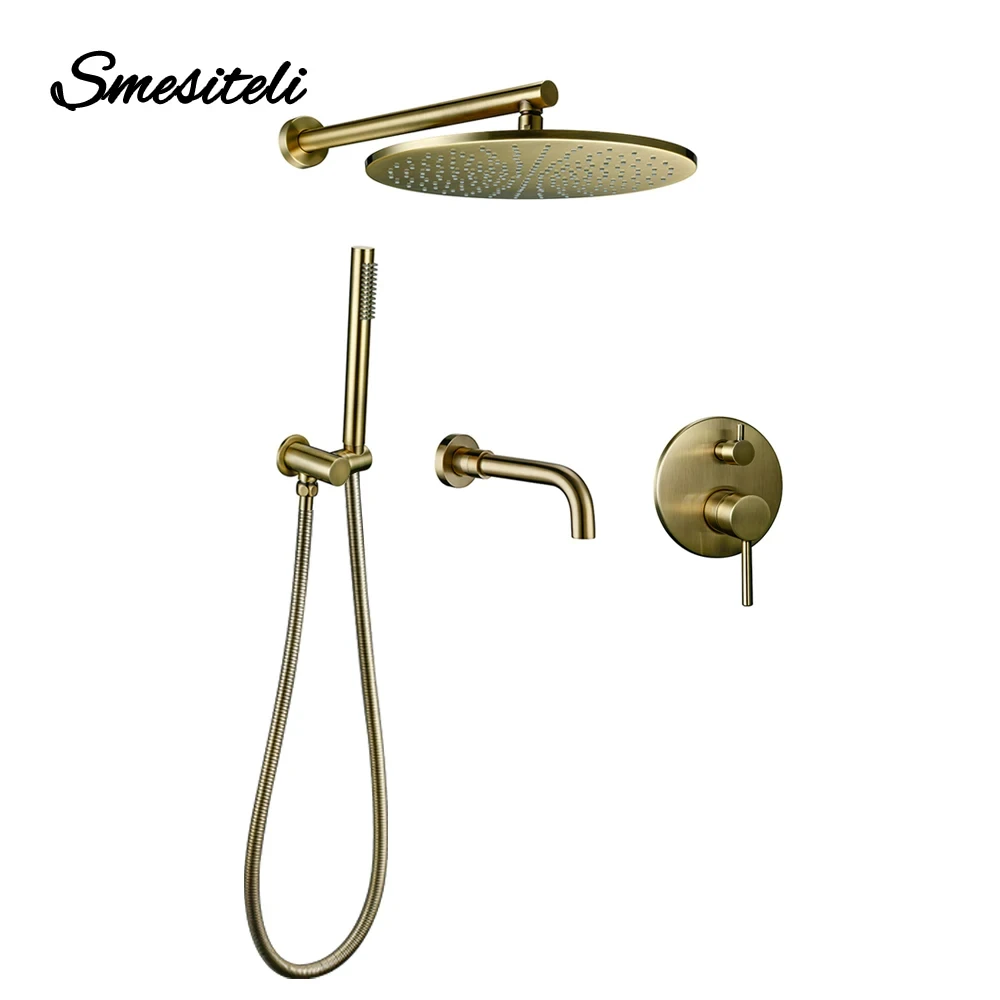 Bathroom Faucet Shower Mixer Tap Set With Spout Black Solid Brass Hot Cold Water Concealed Single Handle For Bahtub Rainfall shower set