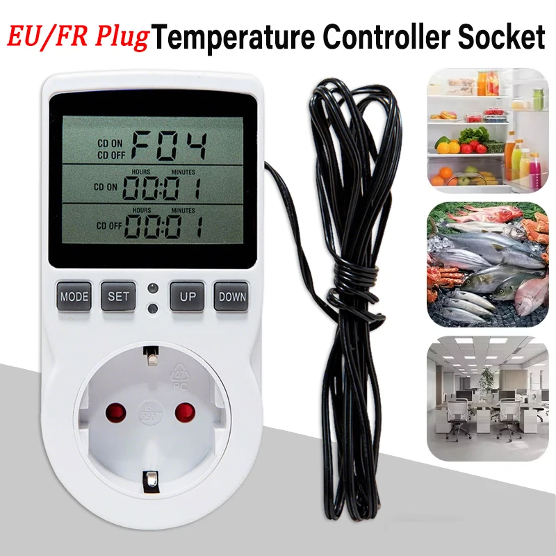 EU/FR Timer Socket Thermostat Digital Temperature Controller Socket Outlet With Timer Switch Sensor Probe Heating Cooling