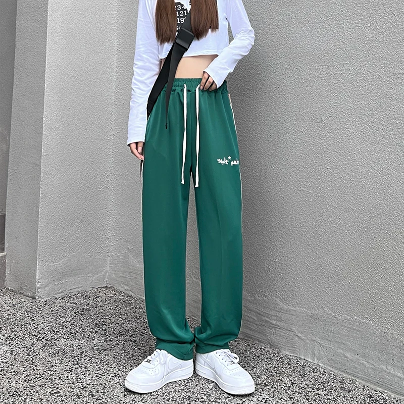 ladies cropped trousers 2022 Spring and Autumn new black loose embroidery letters casual pants straight pants INS tide pants cargo capris