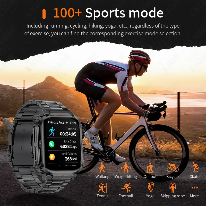 LIGE Smart Watch Men Flashlight Bluetooth Call Heart Rate Sleep Health Monitor Sport Waterproof Smartwatch Women For Android iOS