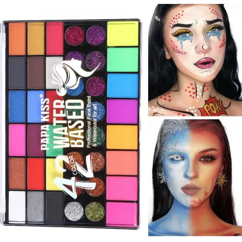 

42 color body paint kit pinturas maquillaje Pintura Halloween football kids face eye make up brush set wholesale face paint