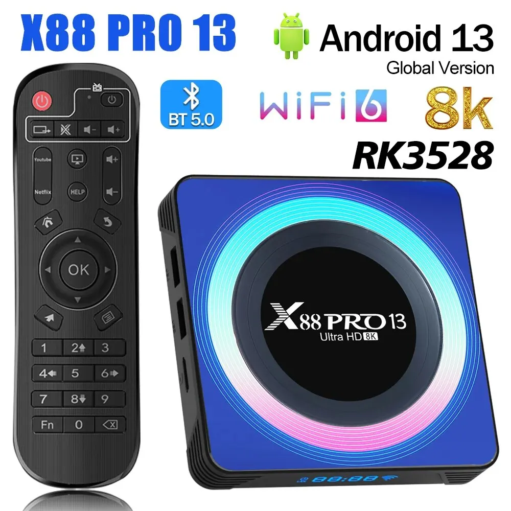 X88Pro13 TV Box Android13.0 Rockchip RK3528 4GB 32GB/64GB Wifi6 BT5.0 2.4G/5G Wifi 8K UHD Media Player Smart Set Top Box 2GB16GB