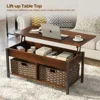 Lift Top Coffee Table with Hidden Storage Compartment and 2 Rattan Baskets, 41.7" Retro Central Table with Wooden Lift Tabletop 4
