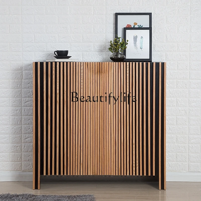 

Solid Wood Large Capacity Black Walnut Wooden Shoe Cabinet Simple Modern Hallway Louver Storage Hall Cabinet