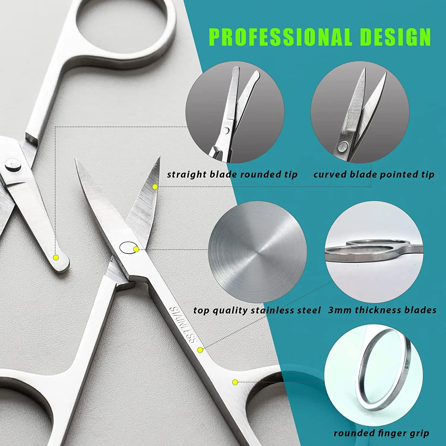 Eyebrow and Nose Hair Scissors, Comfort-Grip Handles, Facial Hair Grooming, Eyebrow, Nose, Mustache, Beard 6