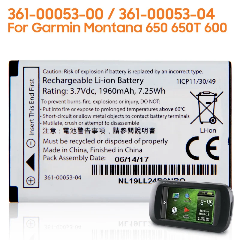 Replacement Battery For Garmin Montana 680 650 650T 600 361 00053 04 361 00053 00 VIRB GPS