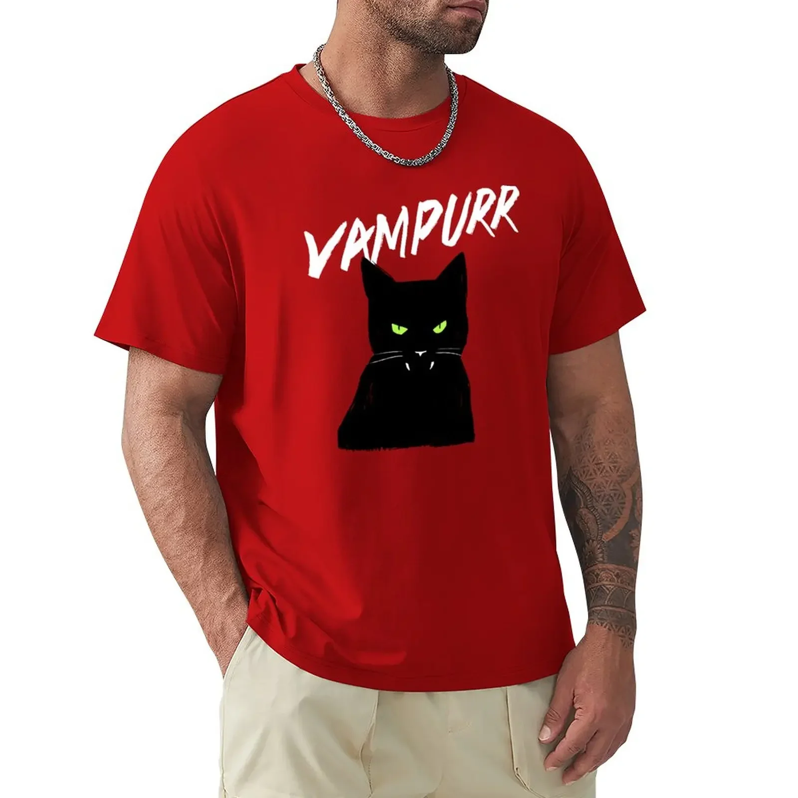 

Вампирская Кошка | Vampurr, Хэллоуин, яркий принт животных, футболка с коротким рукавом, таможенные футболки большого размера для мужчин