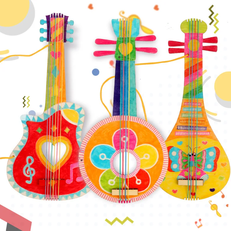 

Wooden DIY Handmade Guitar Model Toy Painting Graffiti Creative Filling Coloring Art Crafts Instrument Children Educational Gift