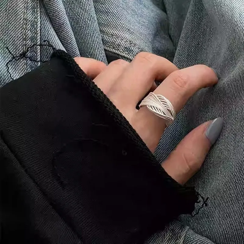 Silver Color Geometric Matte Hollow Ring for Women New Fashion Adjustable Rings Party Jewelry Gifts