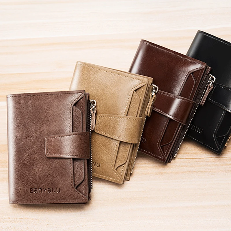 New Retro Men's Wallet Anti-theft Brush Short Leather Men's Coin purses Card holder Money clip luxury wallet