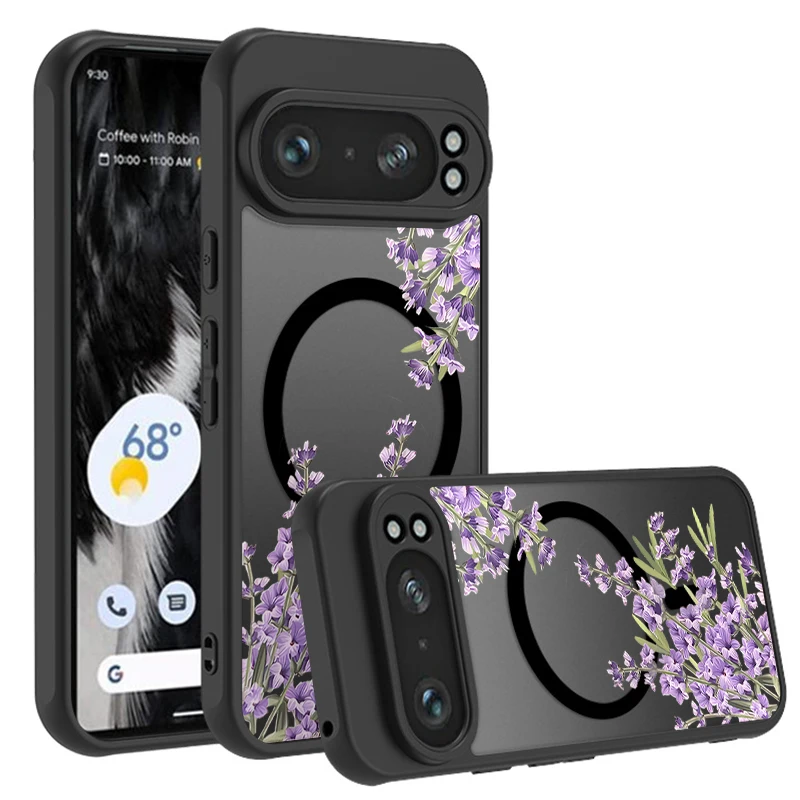 Matte Magnetic Purple Flowers Phone Case with Magsafe Wireless Charging Compatibility