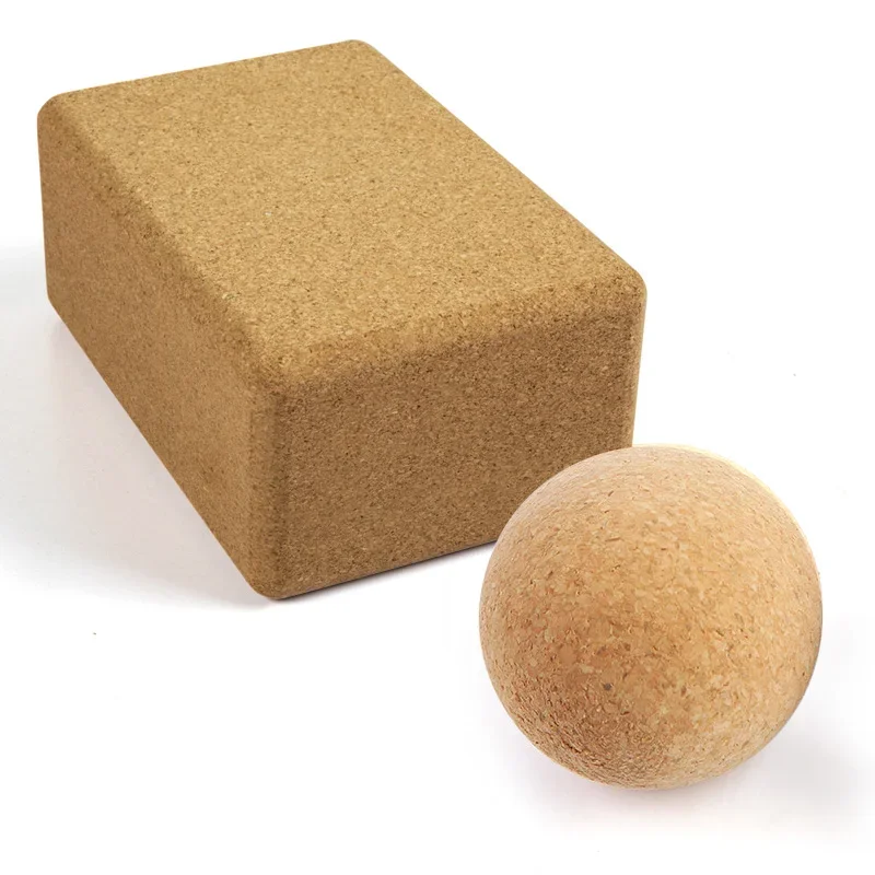 3 PCS Eco Friendly Embossed Massage Ball and Cork Yoga Block Set