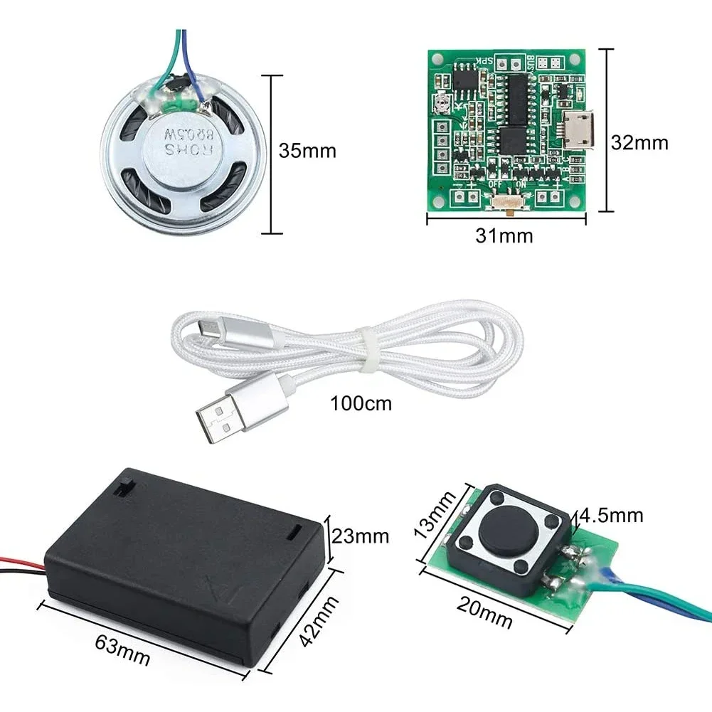 Recordable Sound Module 8M MP3 WAV Music Voice Player Programmable Board with Speaker Button Control for Music Box Greeting Card 4