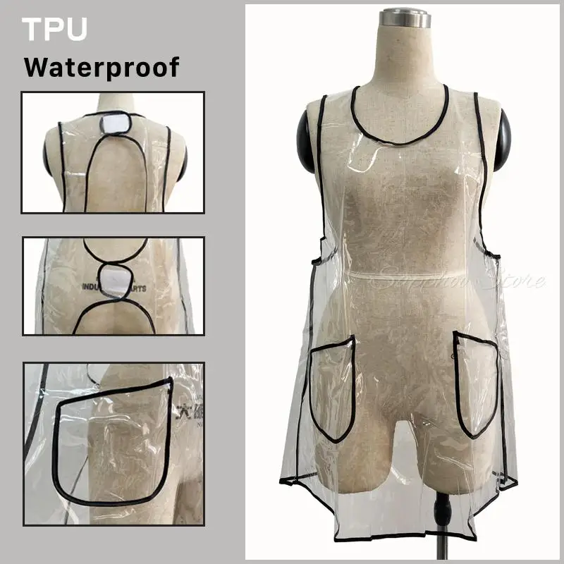 Barber Shop Pet Groomer Working Aprons Hairdressing Apron Hair Salon Waterproof Transparent TPU Apron With Pocket For Salon 2