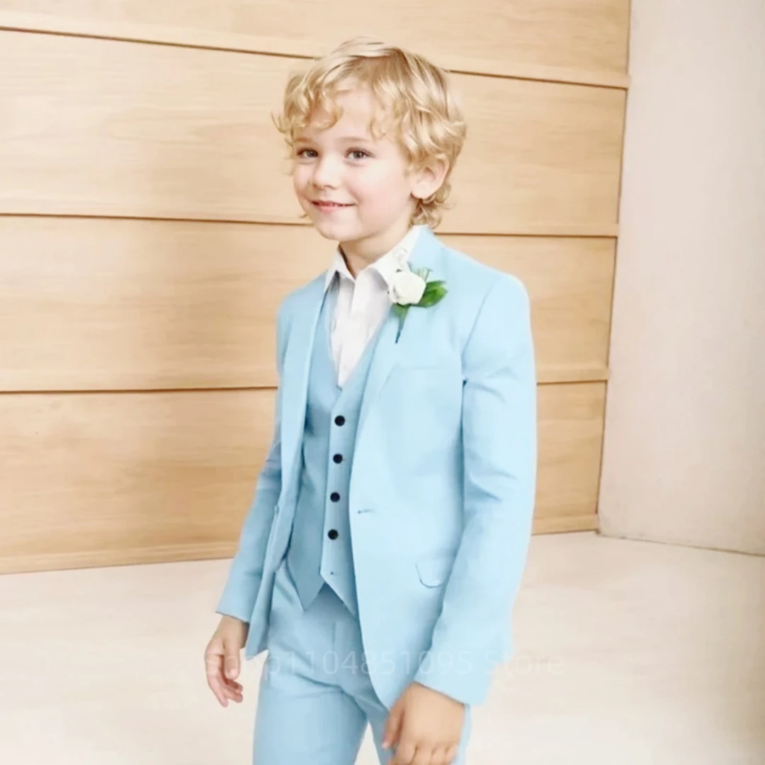 Green 3 Piece Boys Suit Fashion Design Jacket Pants Vest Set Kids Tuxedo for Wedding Graduation Stage Performance Formal Outfit