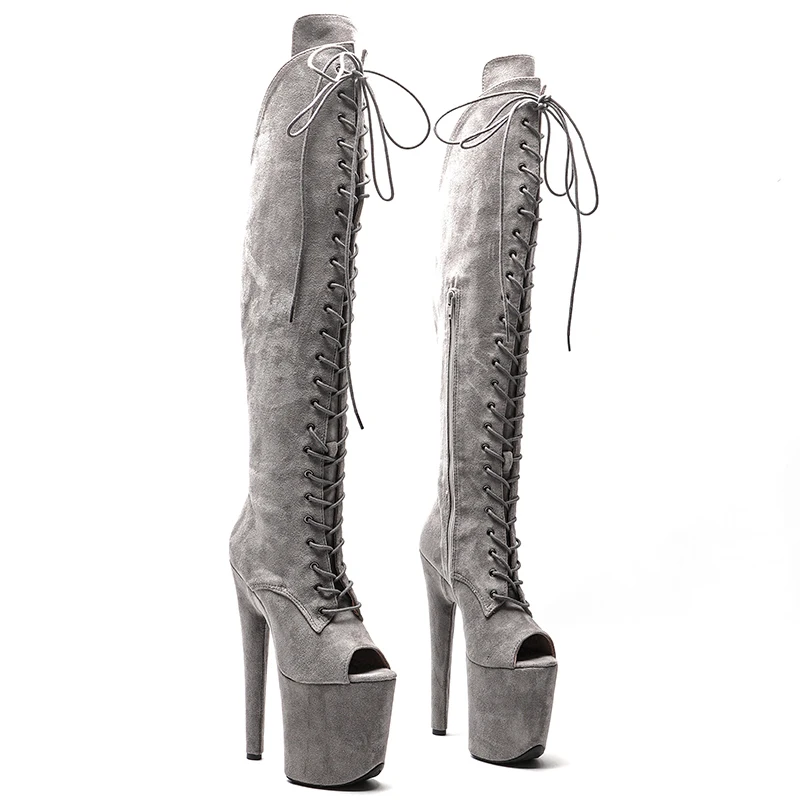 

Leecabe 20CM/8inches Women New Extreme High Heel Erotic Lap Dancing Stripper Shoes Platform belt buckle thigh high boots 5B