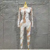 Wholesale Women Sexy Long Sleeve Shinning Rhinestones Bodycon Jumpsuit Celebrate Nightclub Party Performance Costume Stage Wear