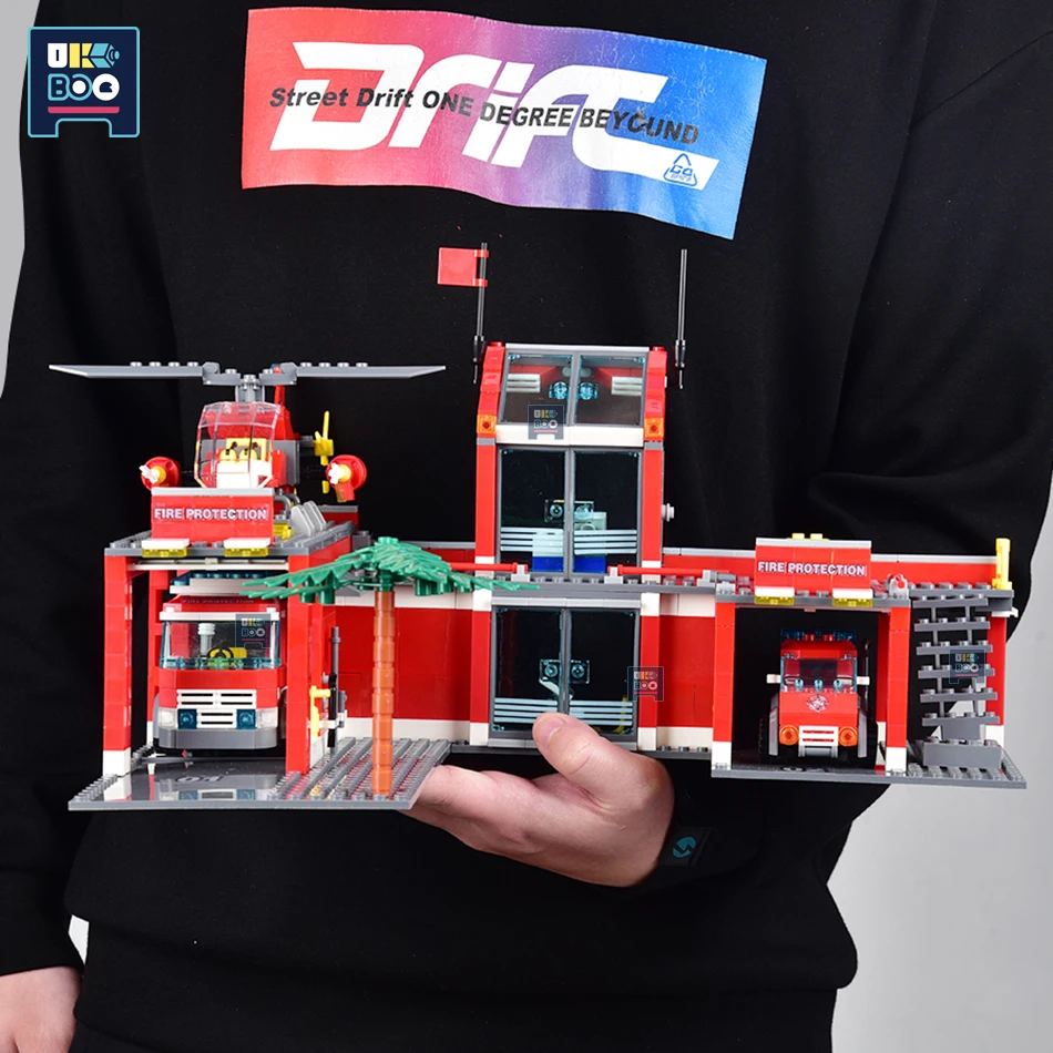 873Pcs City Fire Station Model Building Blocks Pompiere Camion Elicottero Costruzione Educativa Mattoni Giocattoli Per Bambini