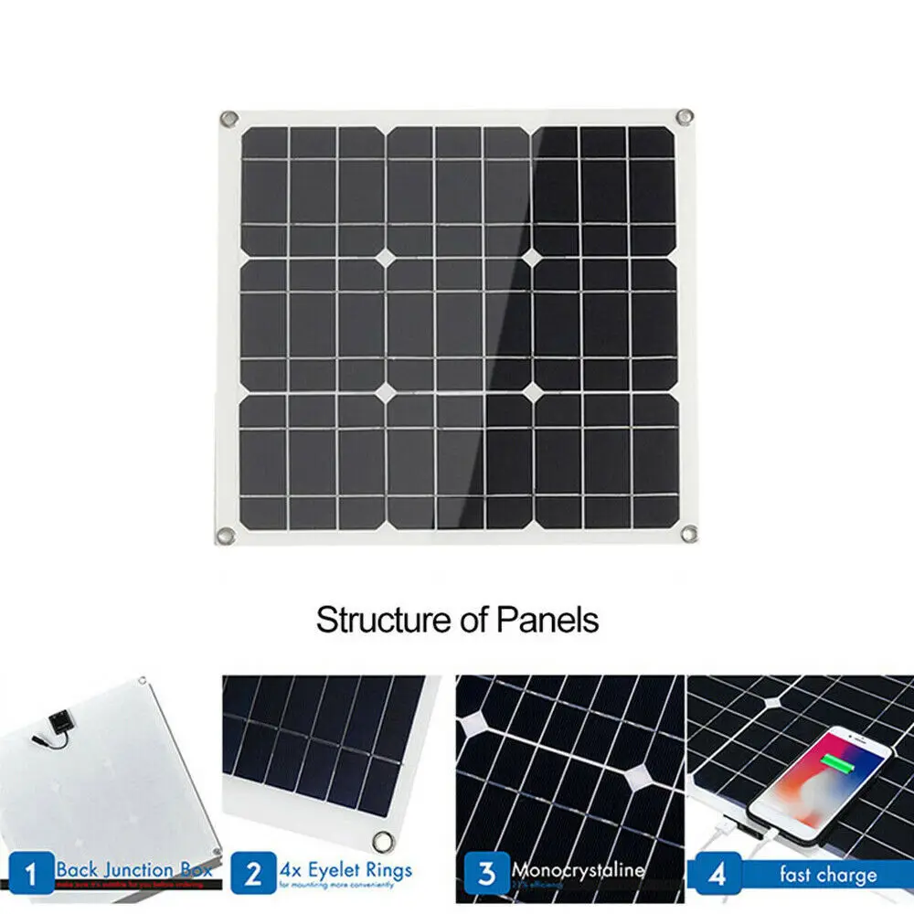 200W 18V Solar Panel System Kit with MPPT Controller PWM LCD Display USB & Type-C Port for iphone12 Portable Power Bank Supply