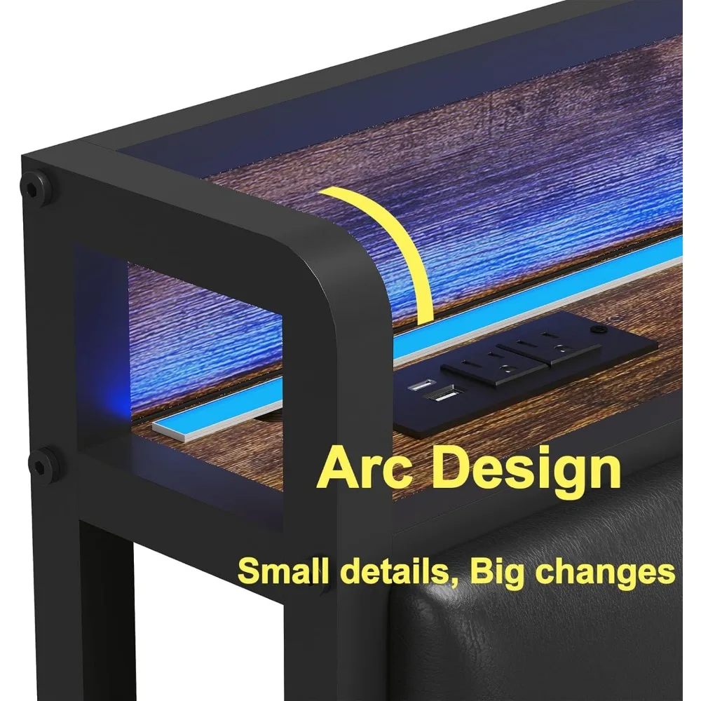 LED Cal King Size Upholstered Headboard with Charging Station, Cal King Storage Headboard Height Adjustable, Black PU Upholstery