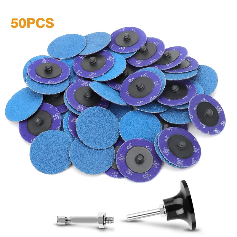 52Pcs 2 Inch Roll Lock Quick Change Discs Set Anding Discs With 1/4" Holder For Die Grinder Surface Prep Strip Grind Polish Fini