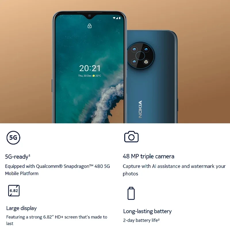 New Global Version Nokia G50 5G Smartphone Snapdragon 480 6GB RAM 128GB ROM NFC 6.82 Inch 48MP Triple Camera 5000mAh Android 11