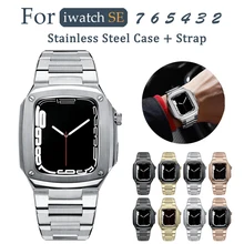 

Stainless Steel strap for Apple Watch Band 44mm 42mm 40mm Metal Watch Case for iWatch Series 7 6 SE 5 4 Modification Accessories