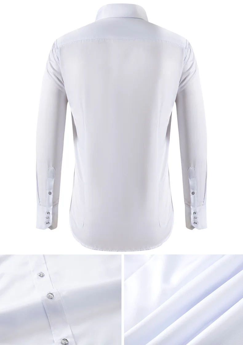 Solid color shirt men's crystal button long sleeved pointed collar light luxury men's business casual men's wear