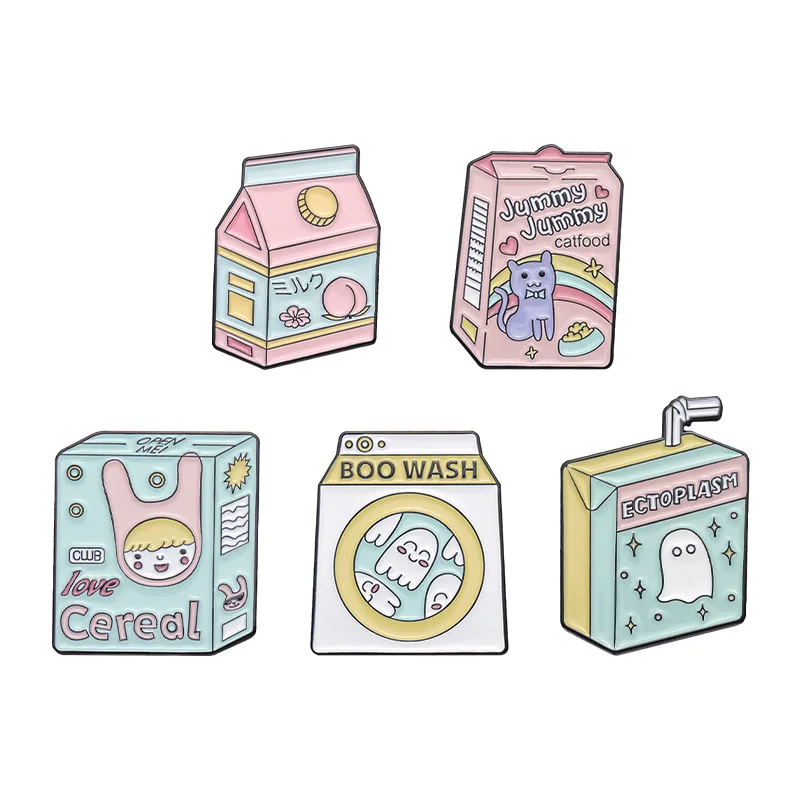 thumbnail image 1 of Boo Juice Box Enamel Pin Cartoon Candy Color Cat Bunny Juicy Peach Juice Drink Lapel Brooch Badge Jewelry Gifts Wholesale, 1 of 5