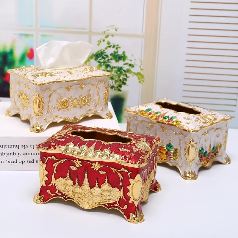 

European style tissue box creative living room coffee table luxury high-end household paper drawer home hotel metal drawer box t