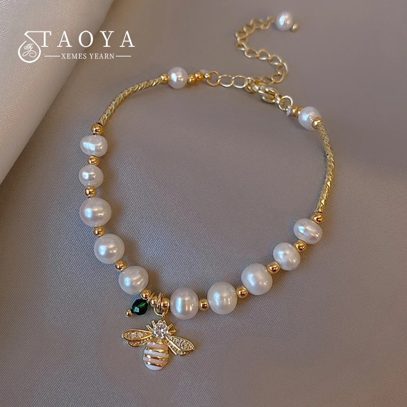 Elegant Pearl Bee Pendant Charm Bracelet 2022 New Jewelry Korean