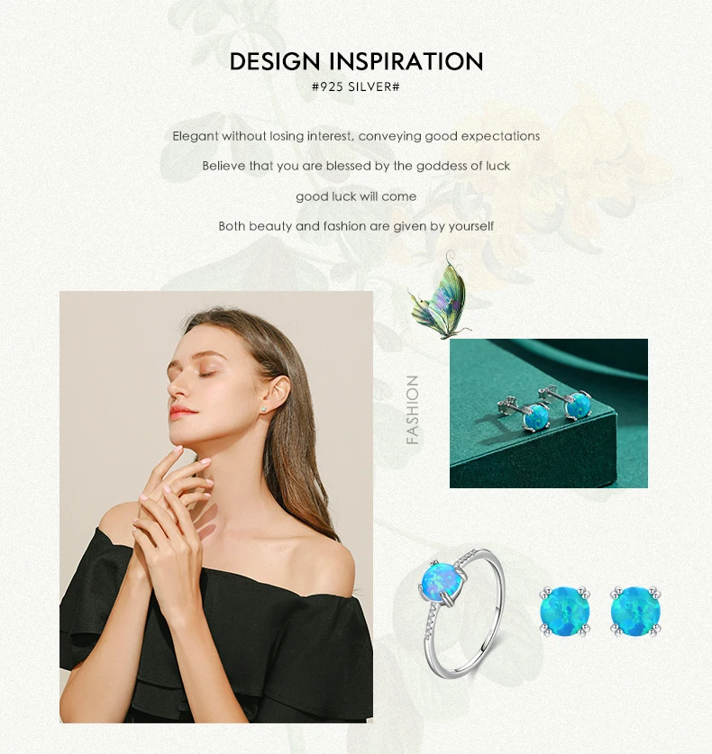 MODIAN Natural Opals Series Jewelry Set 925 Sterling Silver Luxury Finger Ring & Stud Earrings For Women Fine Jewelry Gift