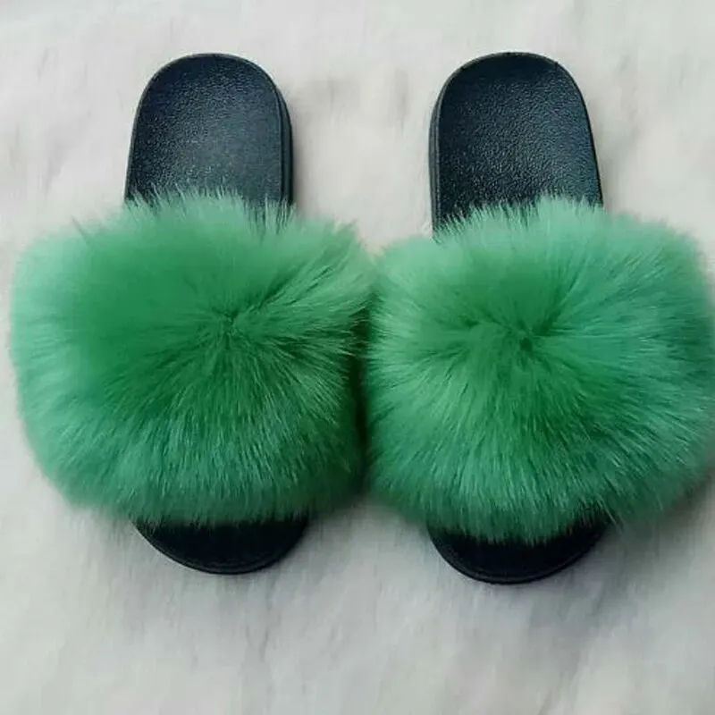 여성용 인조 모피 슬라이드 슬리퍼, 오픈 토 슬립온 플랫 실내 봉제 슬리퍼, 홈 침실 퍼지 슬리퍼