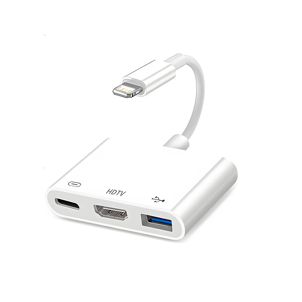 USB-C/라이트닝 to HDMI 디지털 AV 어댑터 HD 동기화 스크린 연결 케이블 (USB 카메라 OTG 어댑터 포함) 아이폰 17 16 15 14용