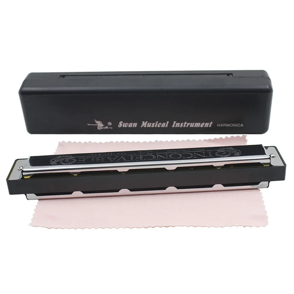 Description Picture 2 of itemHarmonica Professional Swan 24 Hole C&D Key Harmonica Play Double-Side Silver Harmonica Beginners Playing Music Instruments