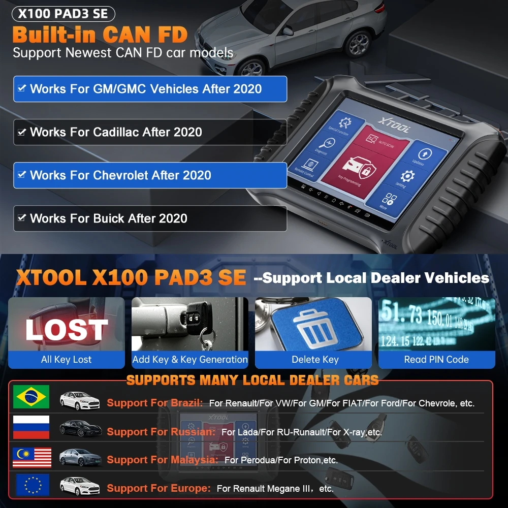 XTOOL X100 PAD3 SE Auto Key Programmer with KC501 for benz/GM All key lost Built-in CAN FD Auto Diagnostic Tools xtool PAD3 PRO