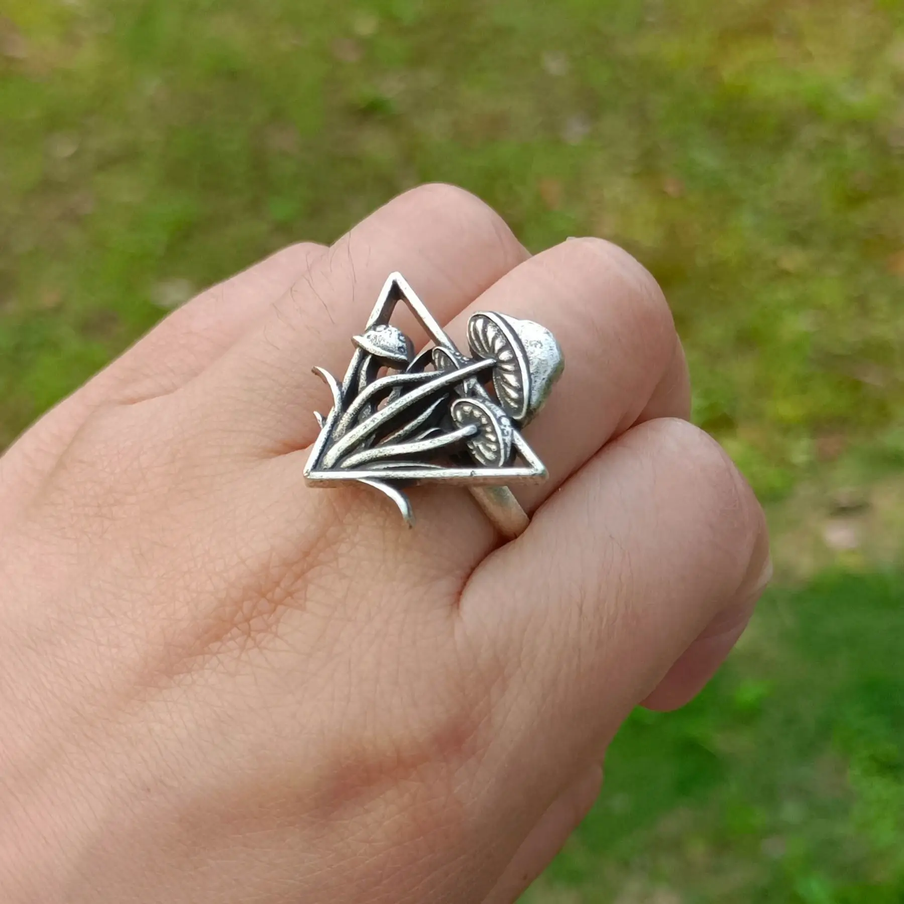 witch Handmade Dainty Vintage nature magic moon skull mushroom ring 4