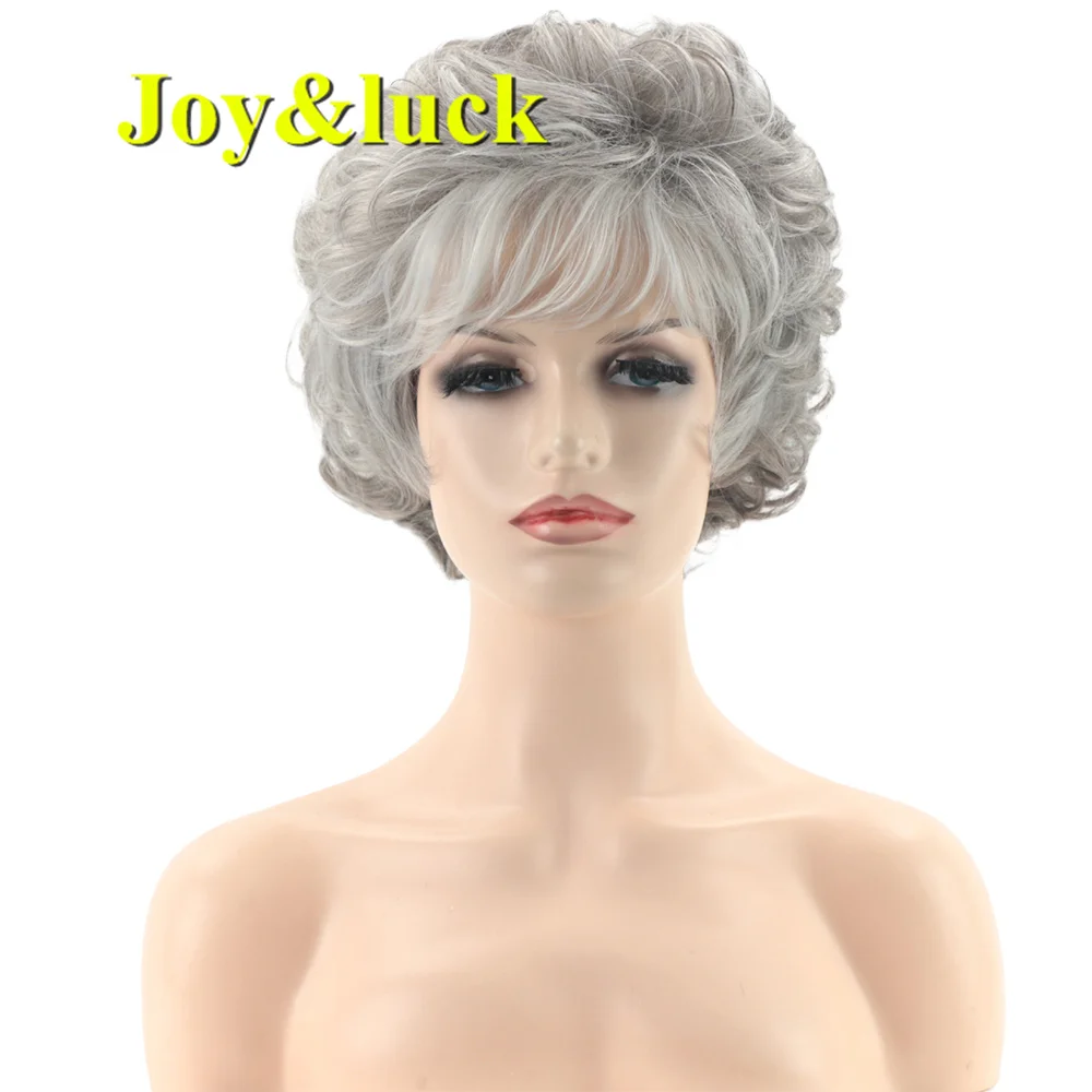 

Synthetic Short Gradient Gray Women's Wig Naturally Fluffy Layered High-Quality Adjustable Size women's Wig With Bangs