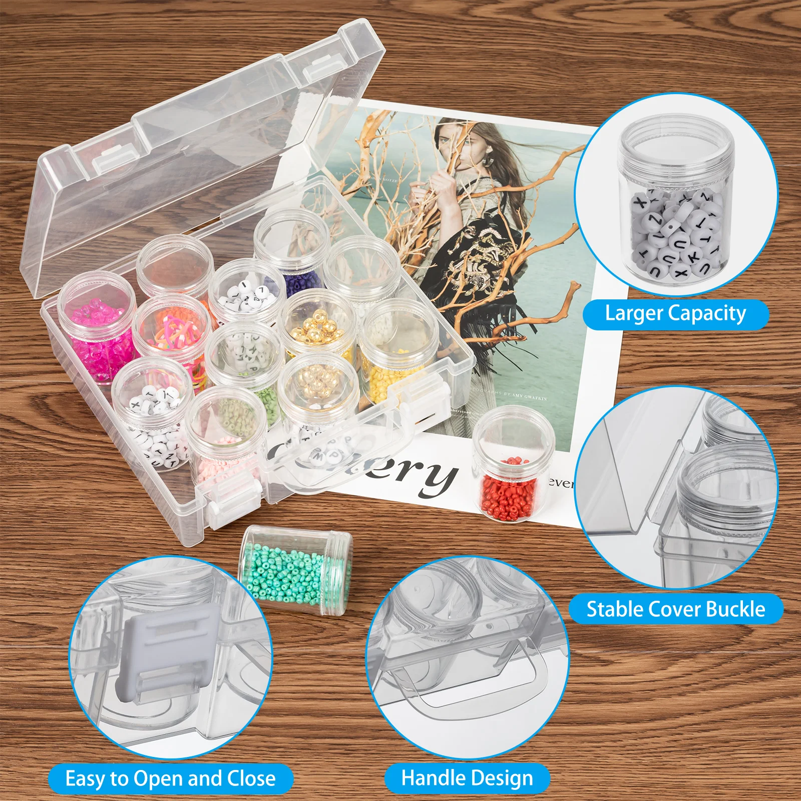 Storage Box Bead Organizer Box Diamond Painting Storage Box Bead Storage Containers 14 Slots Clear Embroidery Organizer Container for Beads
