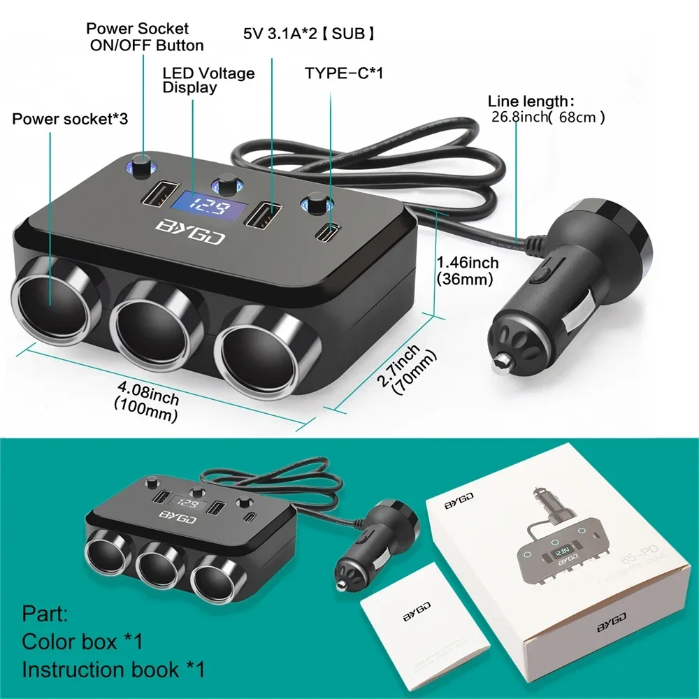BYGD ڵ   й , ڵ ܼƮ , 3  QC 3.0,  USB 3.1A CŸ  , 12V, 24V