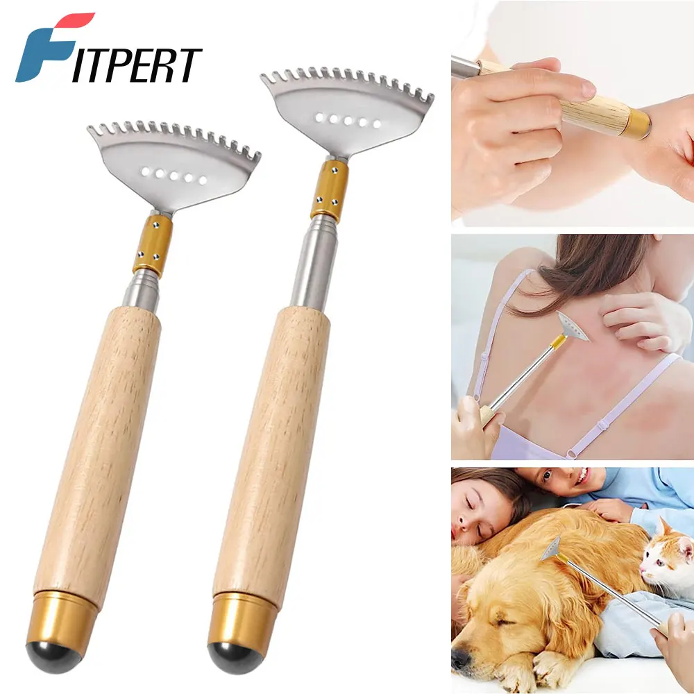 Back Scratchers, Metal Extendable Back Scratchers, Rake Claw/Wooden Handle/Massage Roller, Portable Head Body Scratcher Massager