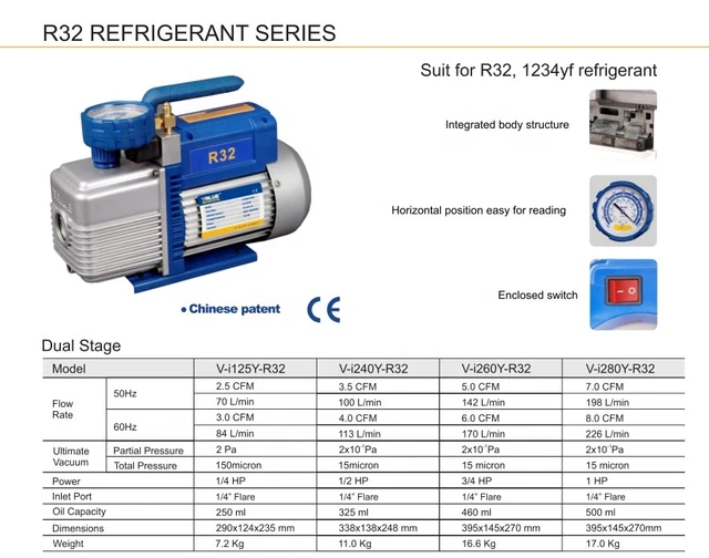 pompe a vide 100L deux etages R32-HFO1234yf