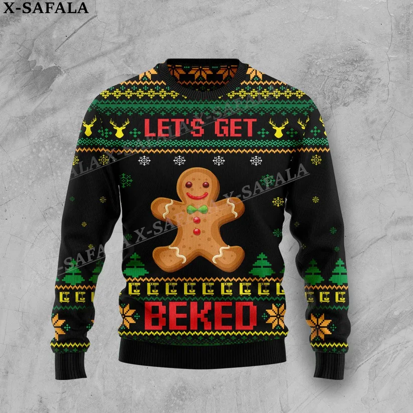 thumbnail image 1 of Suéteres de punto navideños con diseño divertido de hombre de jengibre, comida, regalo divertido de Navidad y Halloween, jerséis para parejas, fiestas, unisex, informales, 3, 1 of 5