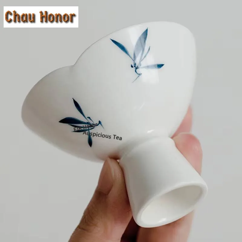 2pc/Set Hand-painted Butterfly Orchid art Ceramic Tea Cup Creative Three Petal High Foot Cup Puer Tea Bowl Kung Fu Tea Set 30ml